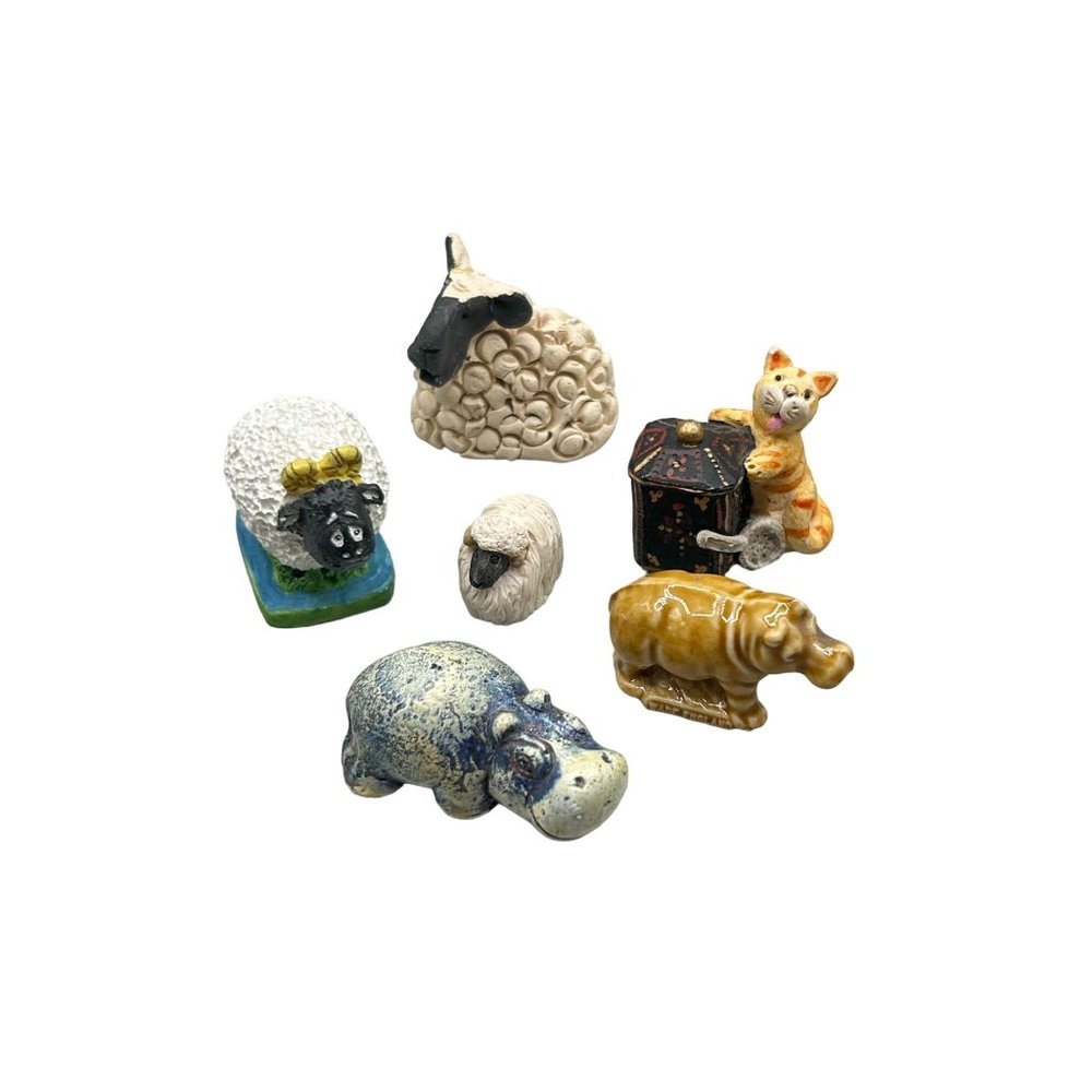 Vintage Assortment of Miniature Animals Figurines Hippos Sheeps Cat Trinkets Toy